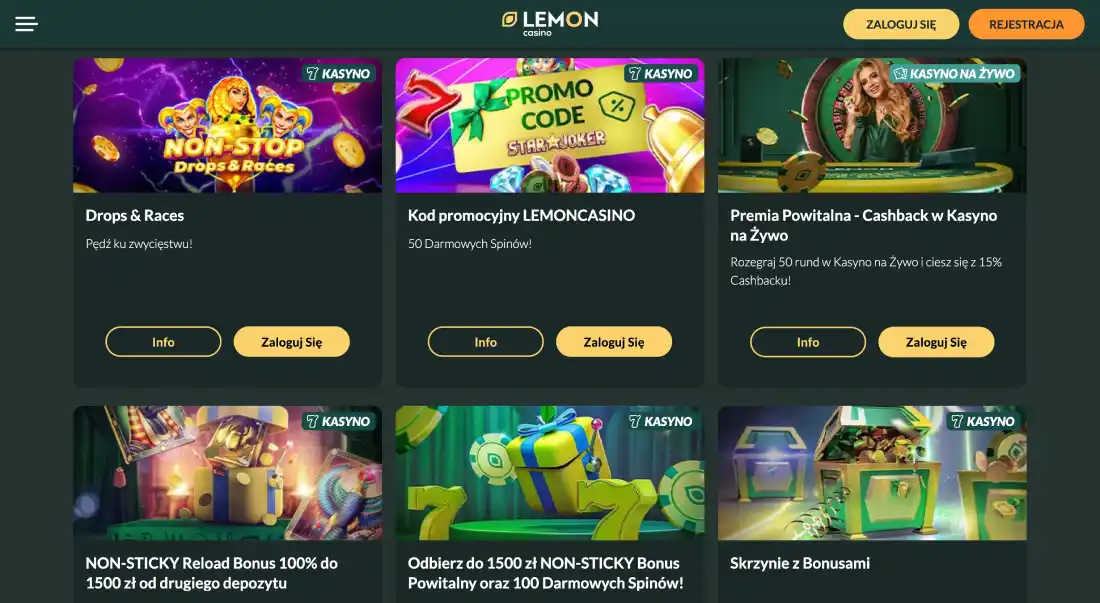 Bonusy, promocje i kody promocyjne w kasynie online Lemon